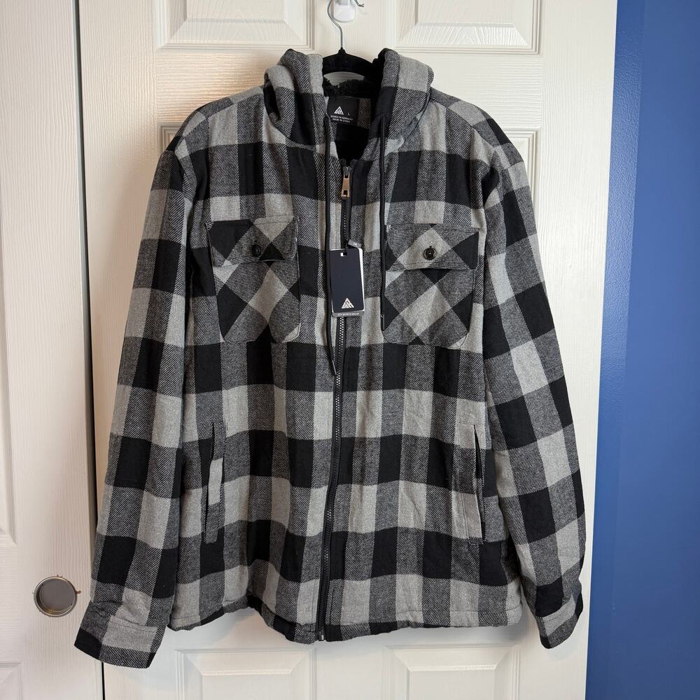 Zity Sports Group Speedrun Men's Large Sherpa Lined Plaid Hooded Jacket NWT